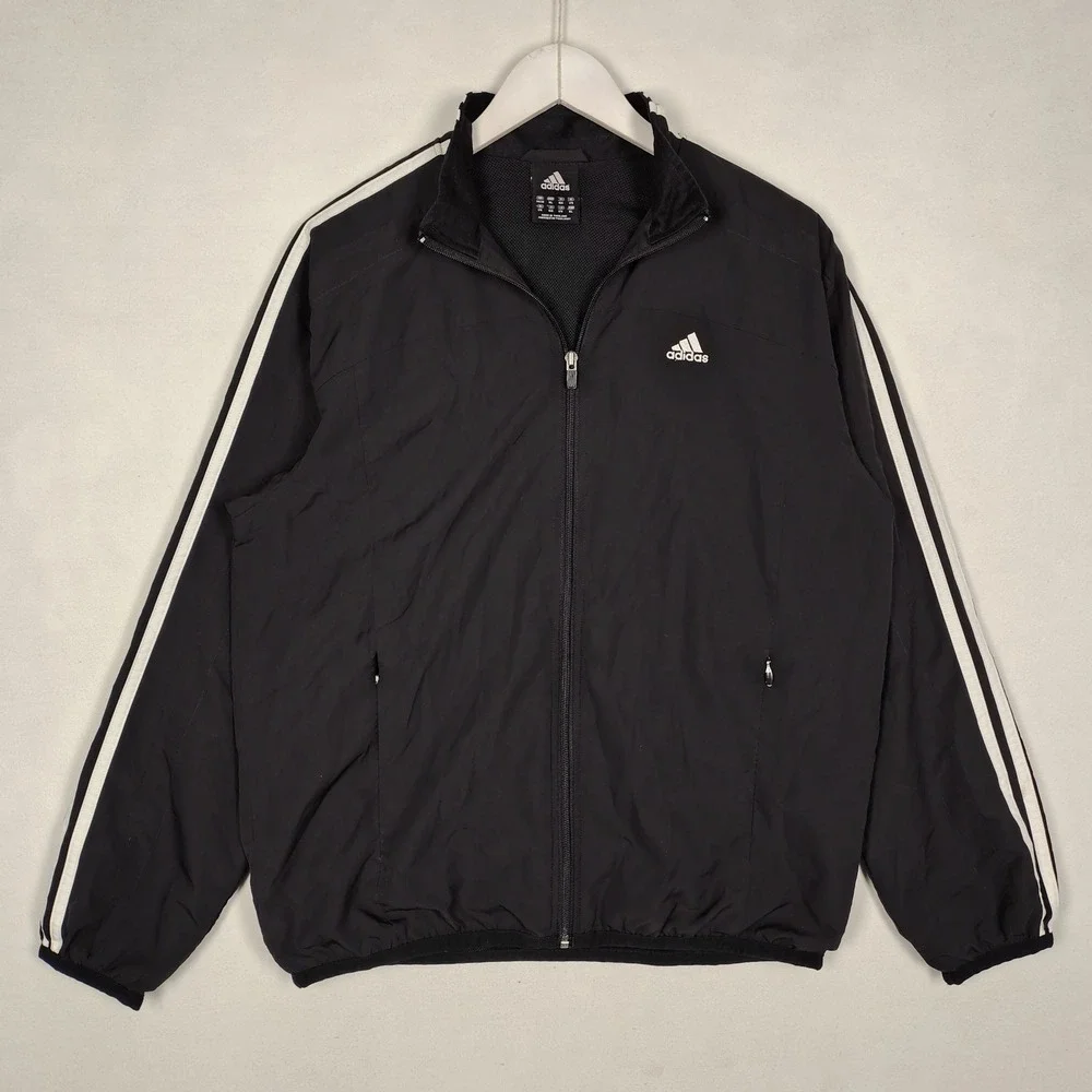Adidas Climaproof Full-Zip Windbreaker Jacket Black XL 3-Stripe Mesh Lined